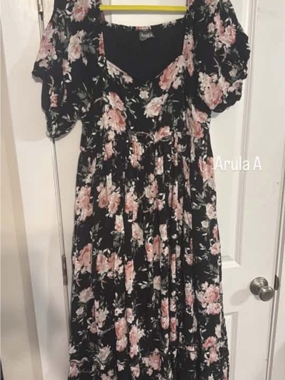 ARULA Black Maxi Dress with Pink Floral Print